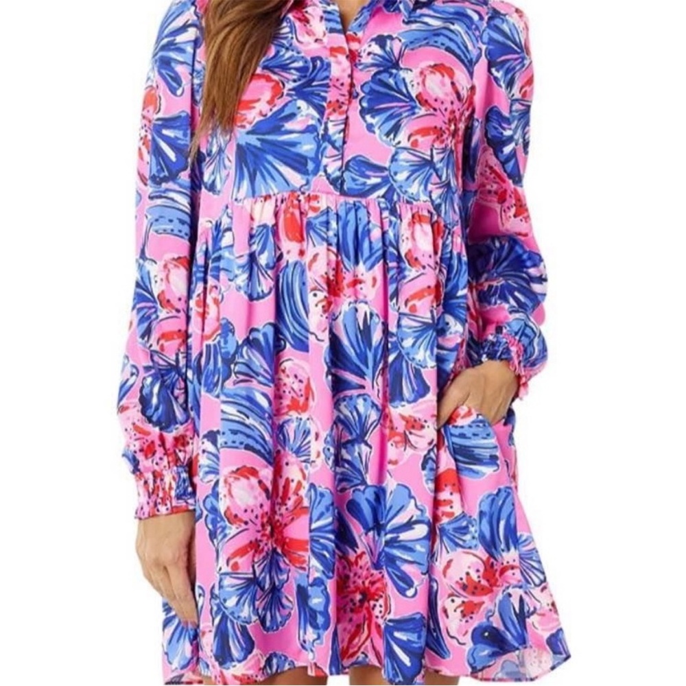 Lilly Pulitzer Multi Arlie Long Sleeve Pink and Blue Floral Print Dress